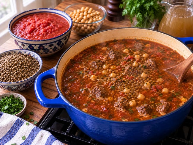 Add Tomato, Legumes, Stock, and Water