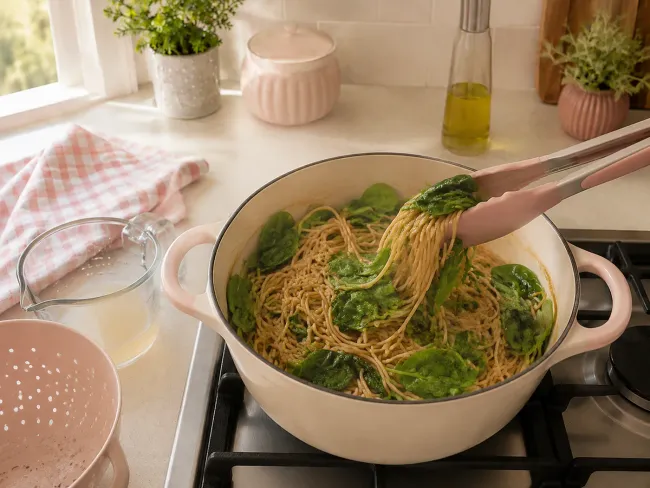 Cook the Pasta and Wilt the Spinach