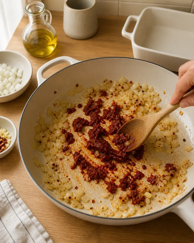 Soften the Onion and Caramelize the Tomato Paste