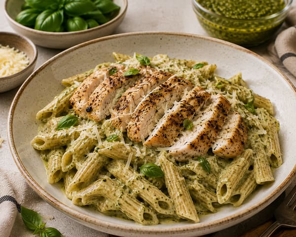 Balanced Creamy Pesto Chicken Pasta