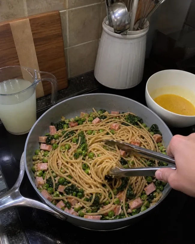 Temper the Egg Mixture with Starchy Cooking Water