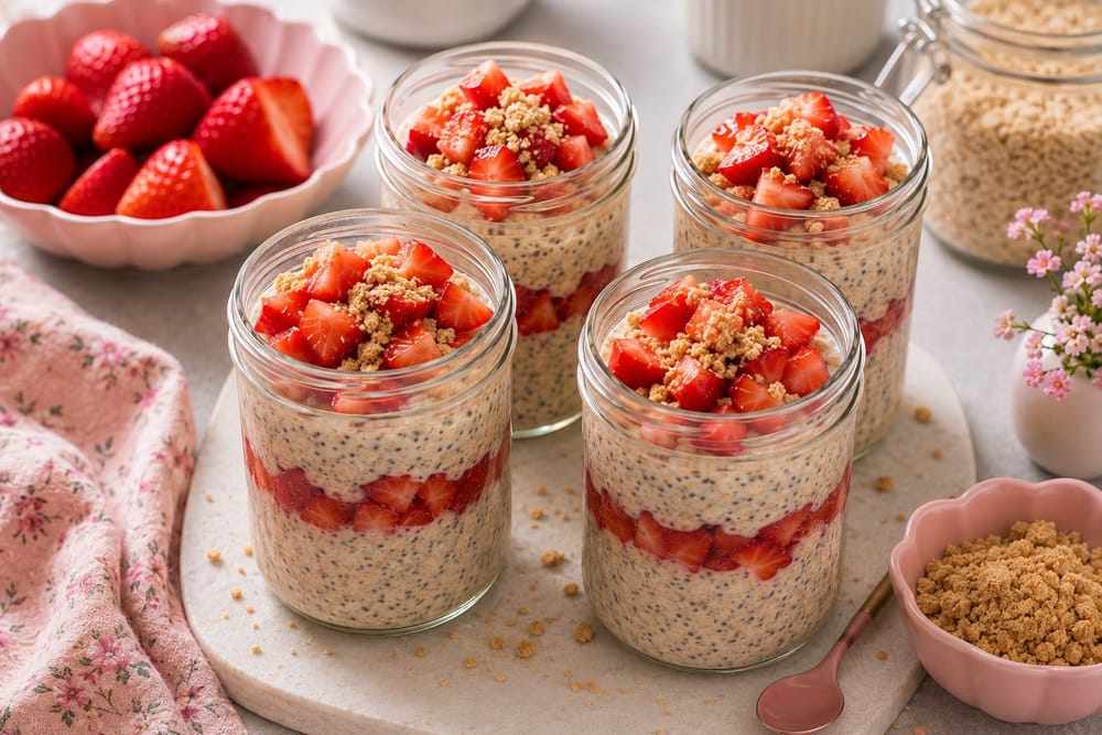 Balanced Strawberry Cheesecake Overnight Oats