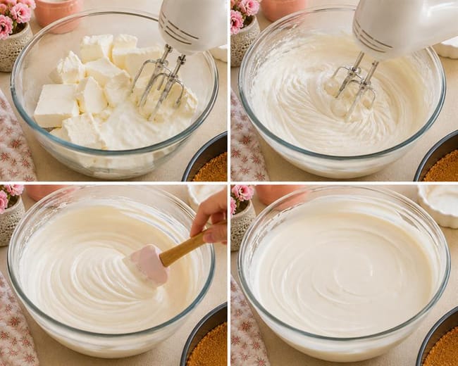 Beat the cream cheese and yogurt