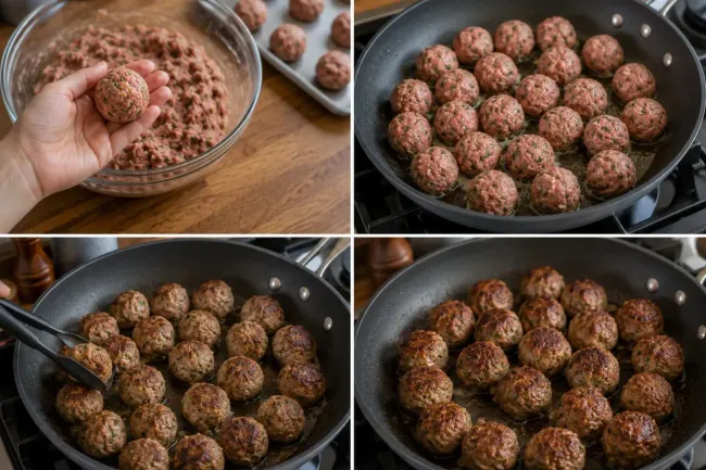 Shape and Brown the Meatballs