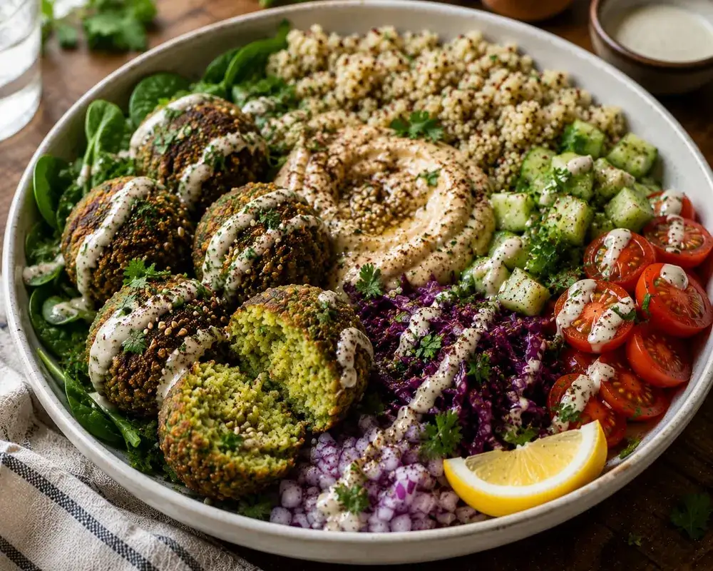 Balanced & Satisfying Baked Falafel Mezze Bowl