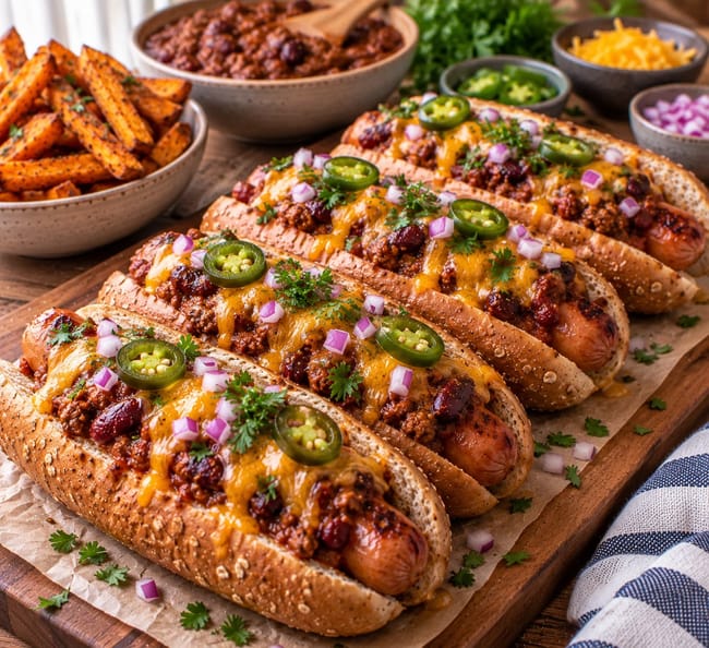 Assemble the Chili Cheese Hot Dogs