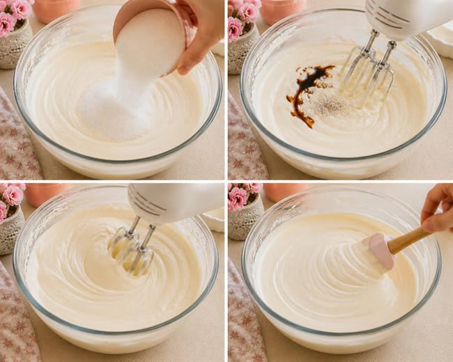 Incorporate the sugar and vanilla
