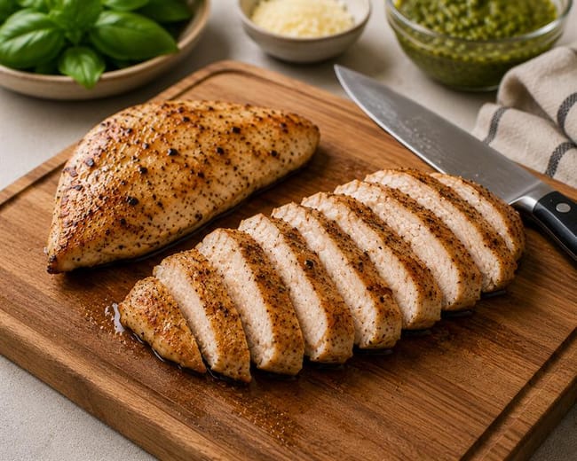 Let rest and slice the chicken