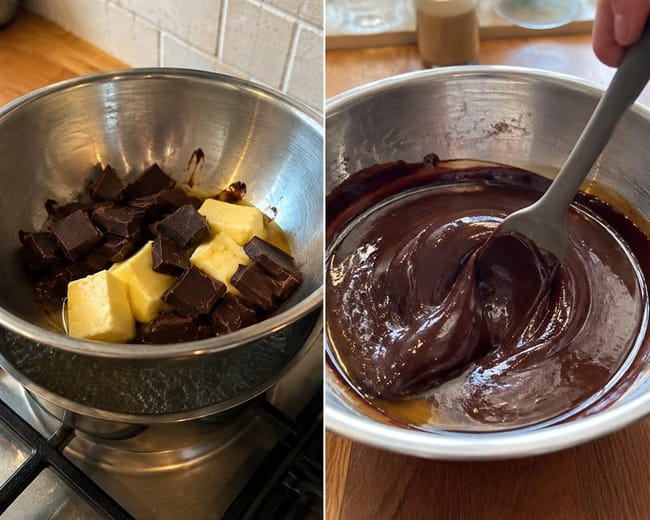 Melt chocolate and fats gently
