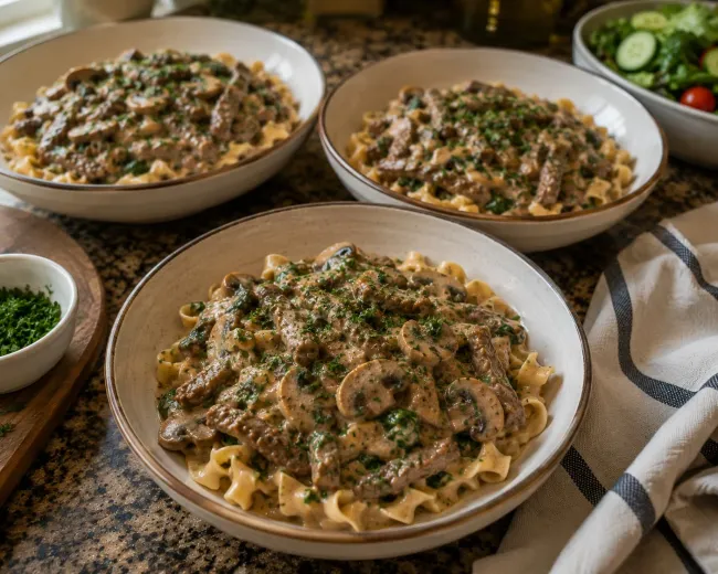 Plate the Beef Stroganoff