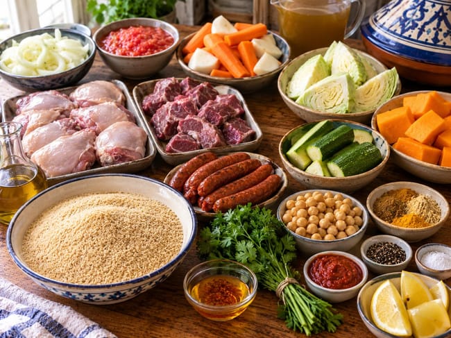 Prepare the Couscous, Meats, Vegetables, and Saffron
