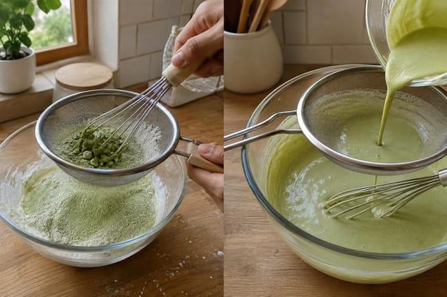 Sift In Flour, Cornstarch, Matcha, and Salt