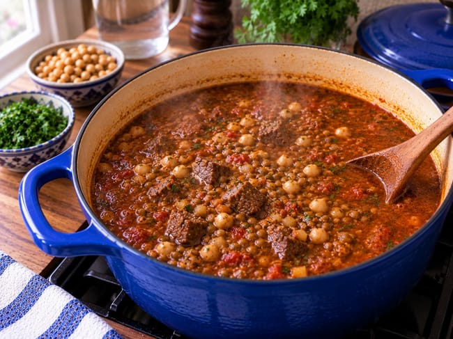 Simmer Until the Beef and Legumes Are Tender