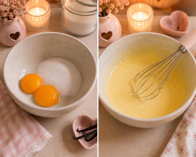 Whisk the yolks and sugar